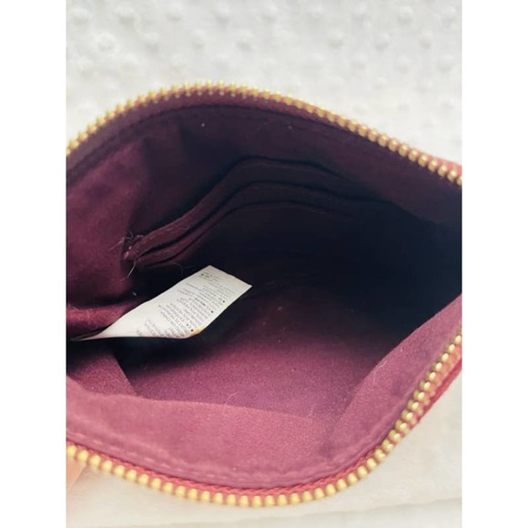 Old Navy Burgundy Embroidered Floral Faux Suede Wristlet - Picture 4 of 5